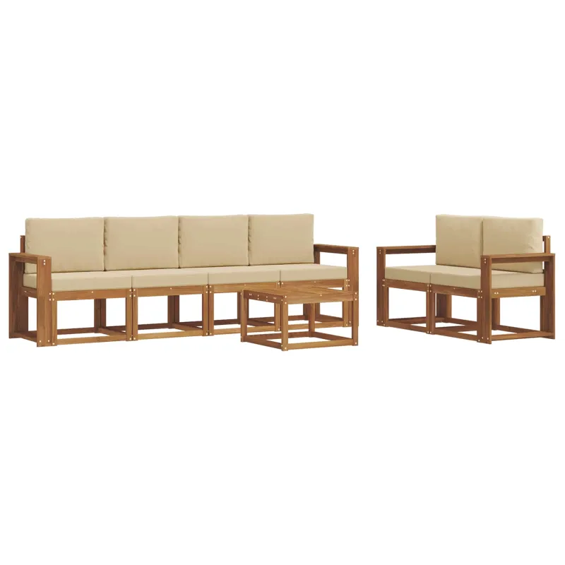 Lauko sofos komplektas su pagalve 7 pcs Natūralus ir bežinis