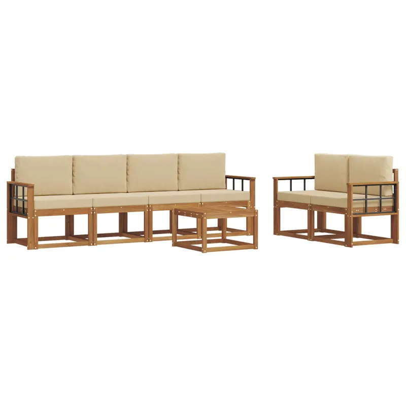 Lauko sofos komplektas su pagalve 7 pcs Natūralus ir bežinis