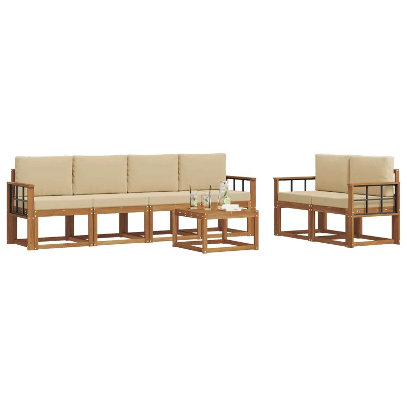 Lauko sofos komplektas su pagalve 7 pcs Natūralus ir bežinis
