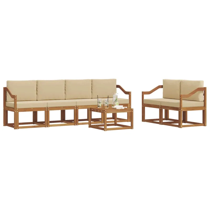 Lauko sofos komplektas su pagalve 7 pcs Natūralus ir bežinis