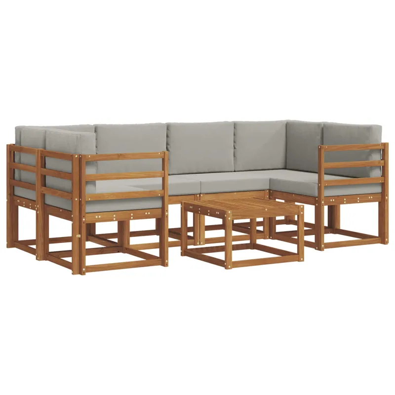 Lauko sofos komplektas 7 pcs Natūrali ir šviesiai pilka