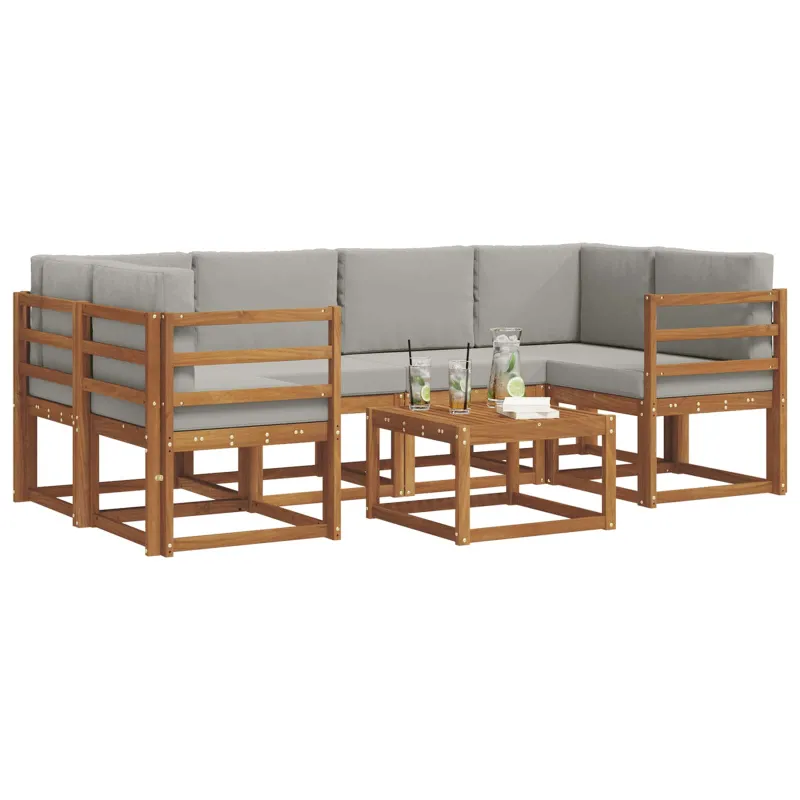 Lauko sofos komplektas 7 pcs Natūrali ir šviesiai pilka