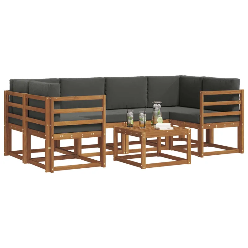 Lauko sofos komplektas su pagalve 7 pcs Natūralus ir antracitas