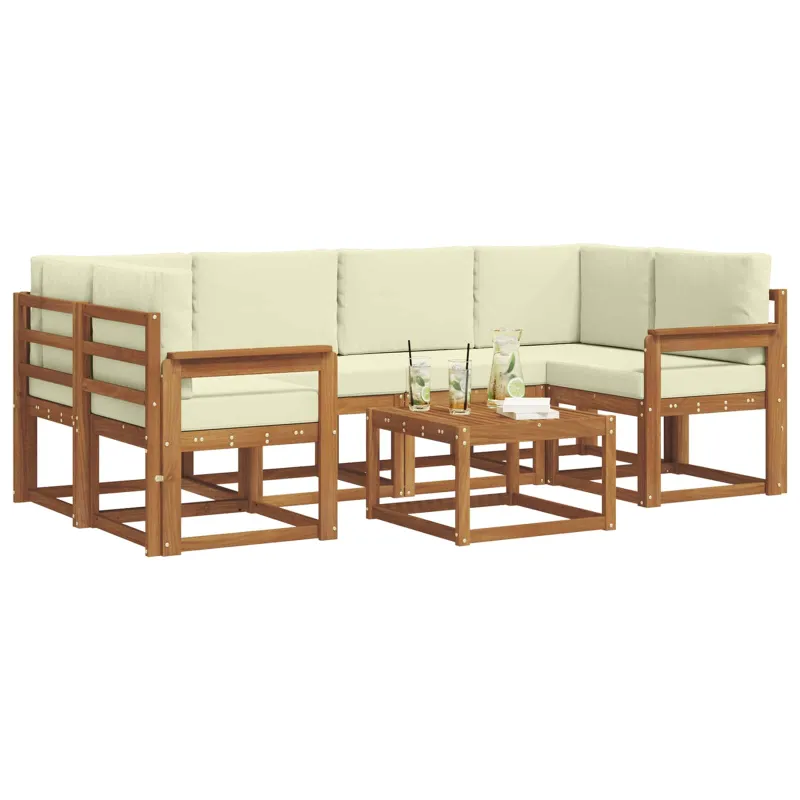 Lauko sofos komplektas su pagalve 7 pcs Natūralus ir grietinėlė