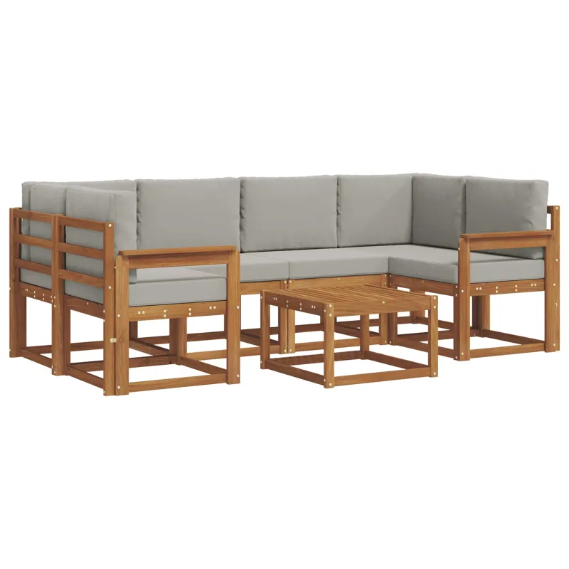 Lauko sofos komplektas 7 pcs Natūrali ir šviesiai pilka