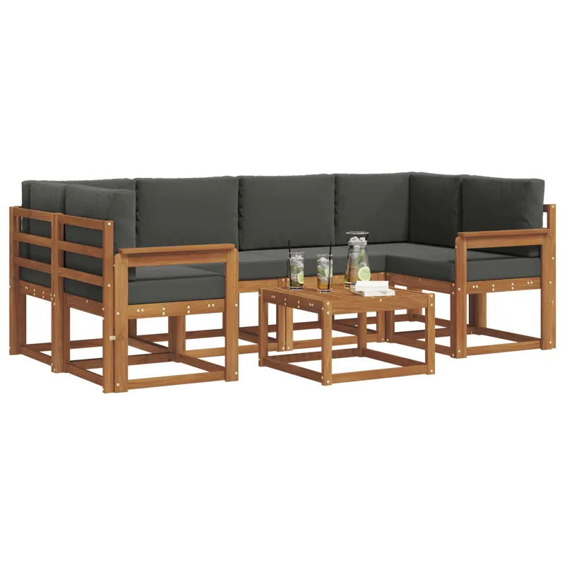 Lauko sofos komplektas su pagalve 7 pcs Natūralus ir antracitas