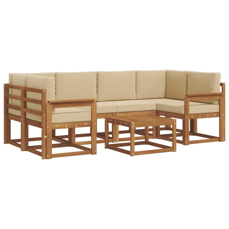 Lauko sofos komplektas su pagalve 7 pcs Natūralus ir bežinis