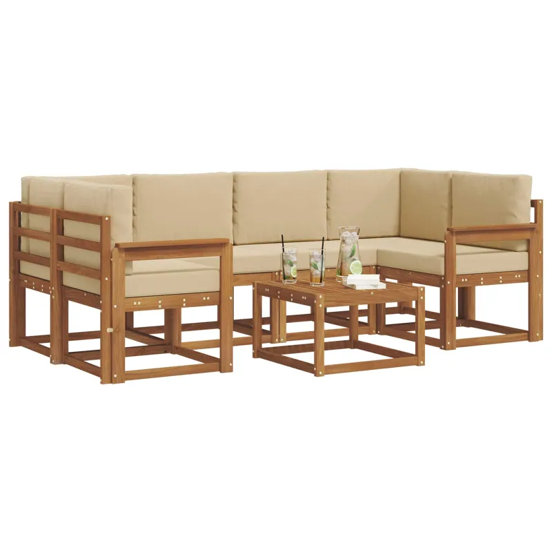 Lauko sofos komplektas su pagalve 7 pcs Natūralus ir bežinis