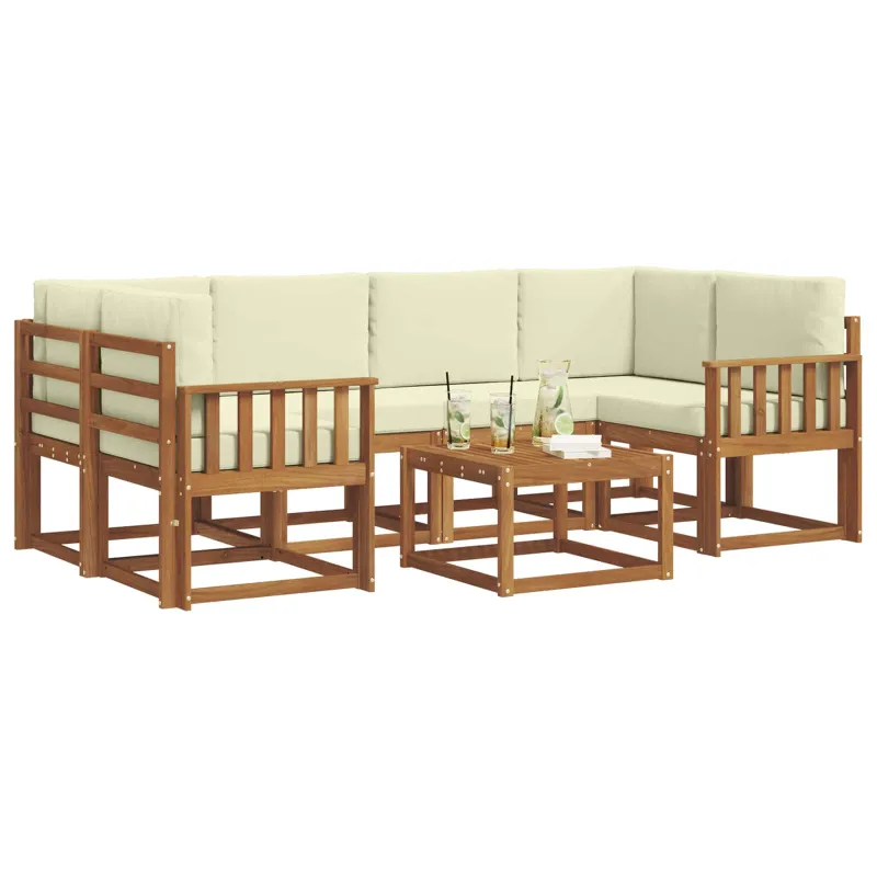 Lauko sofos komplektas su pagalve 7 pcs Natūralus ir grietinėlė