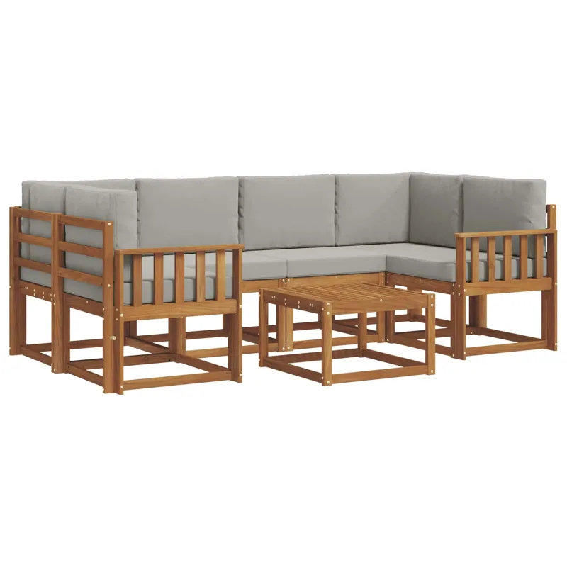 Lauko sofos komplektas 7 pcs Natūrali ir šviesiai pilka