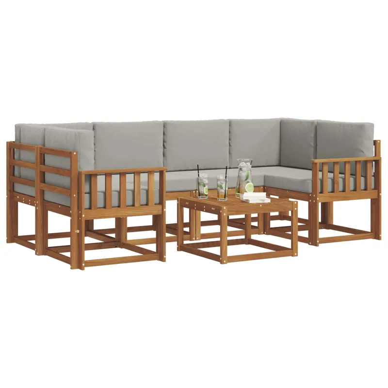 Lauko sofos komplektas 7 pcs Natūrali ir šviesiai pilka