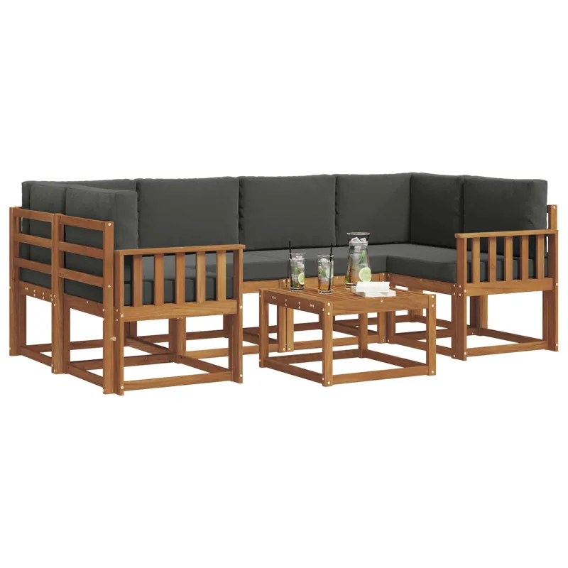 Lauko sofos komplektas su pagalve 7 pcs Natūralus ir antracitas