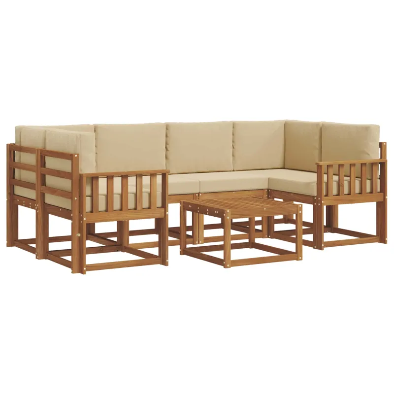 Lauko sofos komplektas su pagalve 7 pcs Natūralus ir bežinis
