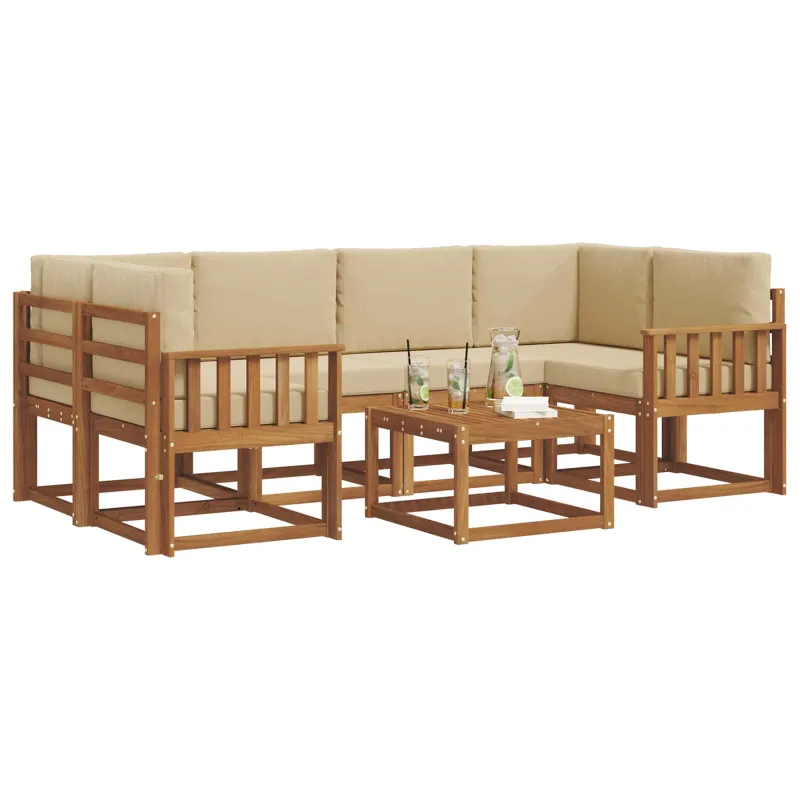 Lauko sofos komplektas su pagalve 7 pcs Natūralus ir bežinis