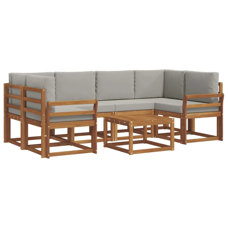 Lauko sofos komplektas 7 pcs Natūrali ir šviesiai pilka