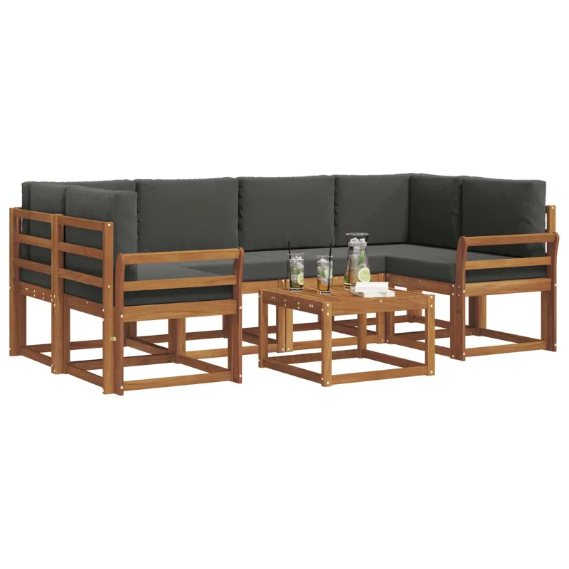 Lauko sofos komplektas su pagalve 7 pcs Natūralus ir antracitas