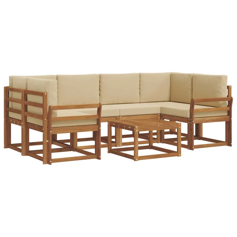 Lauko sofos komplektas su pagalve 7 pcs Natūralus ir bežinis