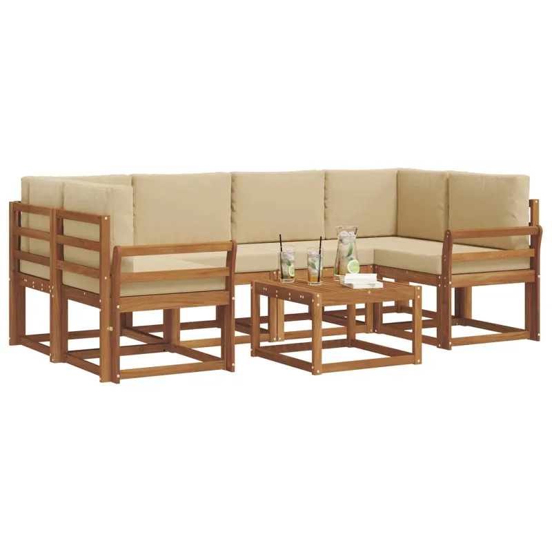 Lauko sofos komplektas su pagalve 7 pcs Natūralus ir bežinis
