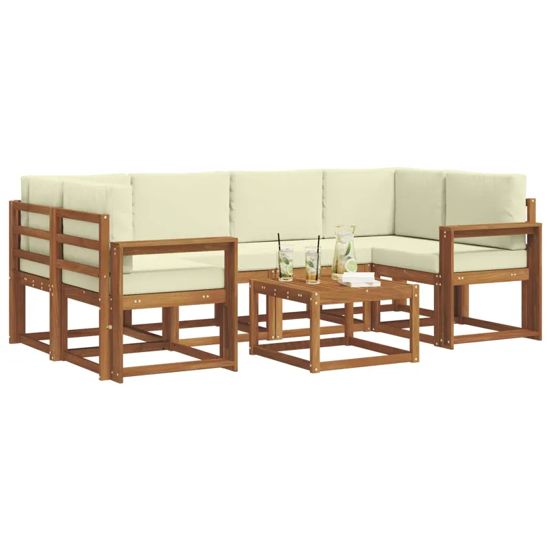 Lauko sofos komplektas su pagalve 7 pcs Natūralus ir grietinėlė