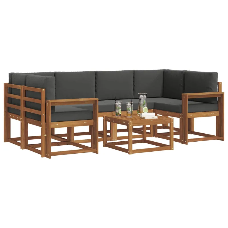 Lauko sofos komplektas su pagalve 7 pcs Natūralus ir antracitas
