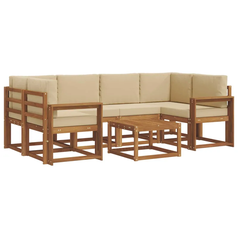 Lauko sofos komplektas su pagalve 7 pcs Natūralus ir bežinis