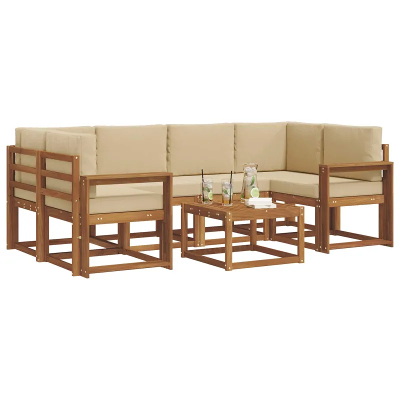 Lauko sofos komplektas su pagalve 7 pcs Natūralus ir bežinis