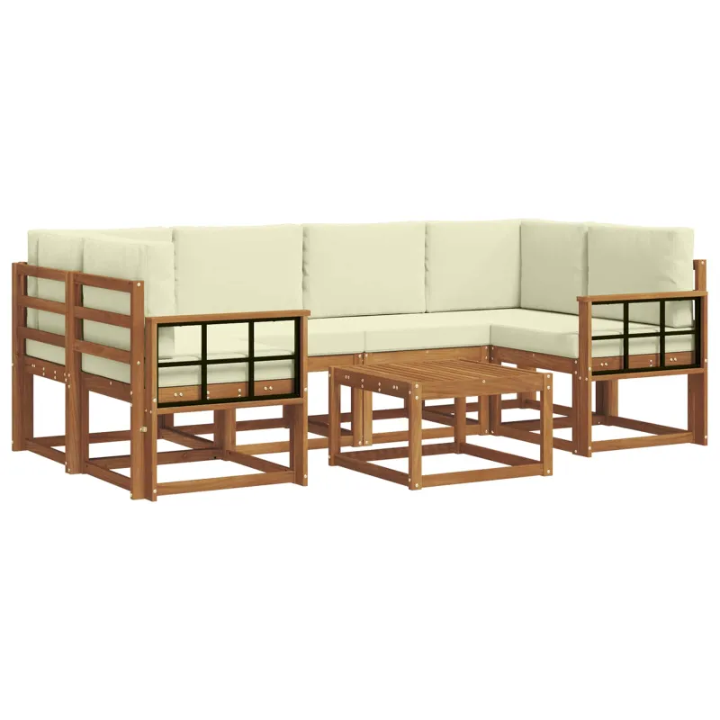 Lauko sofos komplektas su pagalve 7 pcs Natūralus ir grietinėlė