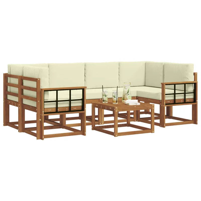 Lauko sofos komplektas su pagalve 7 pcs Natūralus ir grietinėlė