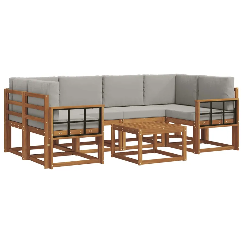 Lauko sofos komplektas 7 pcs Natūrali ir šviesiai pilka