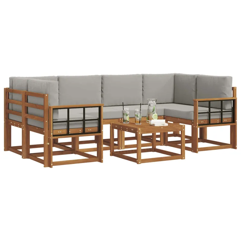 Lauko sofos komplektas 7 pcs Natūrali ir šviesiai pilka