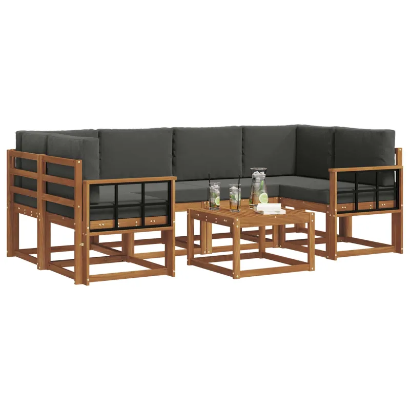 Lauko sofos komplektas su pagalve 7 pcs Natūralus ir antracitas
