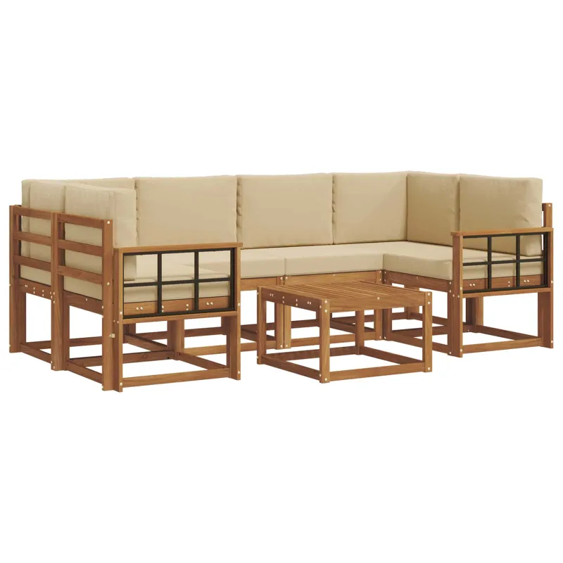 Lauko sofos komplektas su pagalve 7 pcs Natūralus ir bežinis