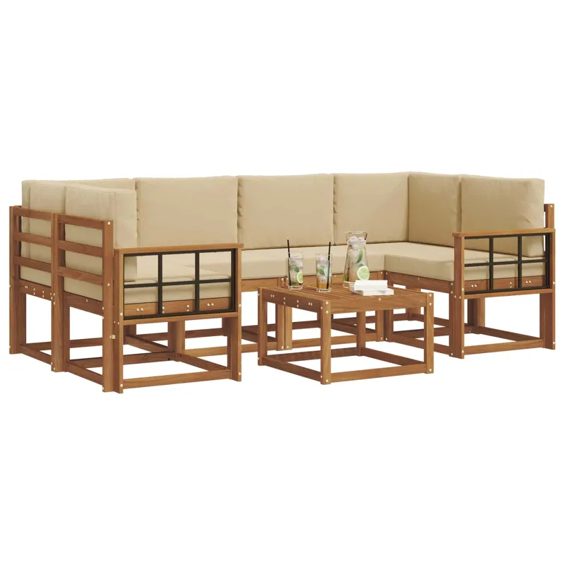 Lauko sofos komplektas su pagalve 7 pcs Natūralus ir bežinis