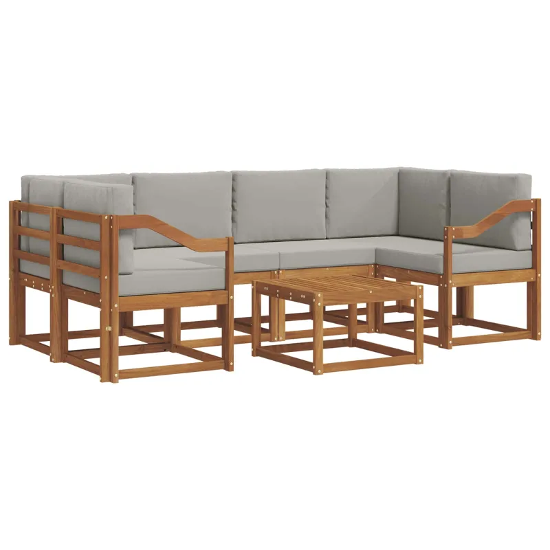 Lauko sofos komplektas 7 pcs Natūrali ir šviesiai pilka