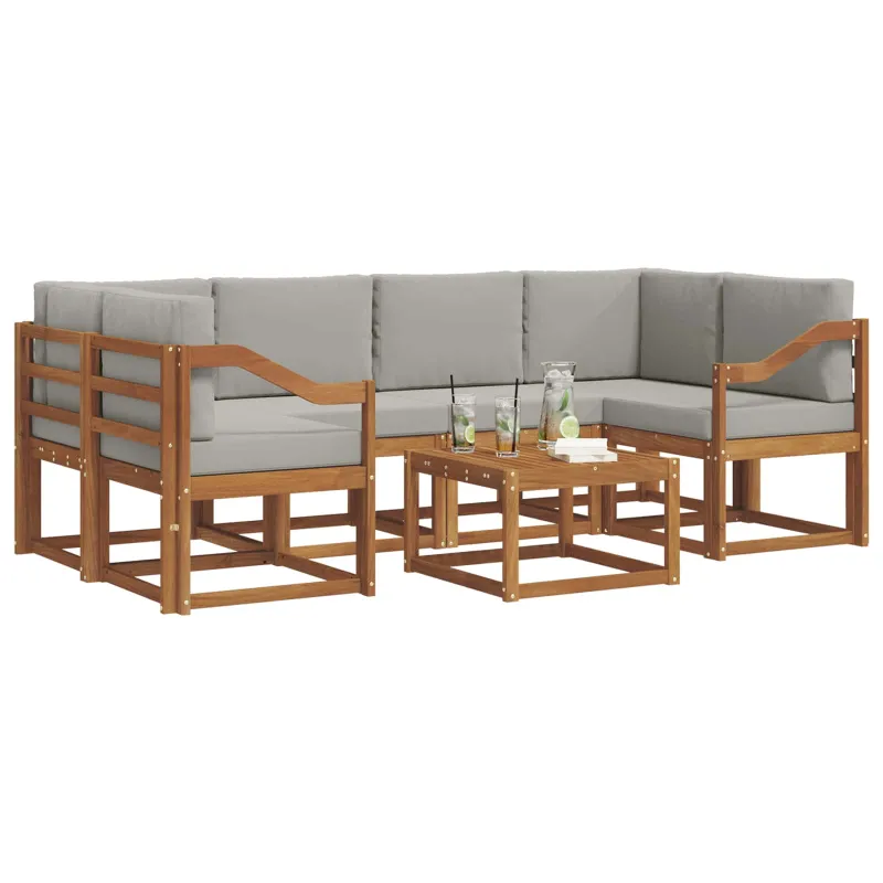 Lauko sofos komplektas 7 pcs Natūrali ir šviesiai pilka