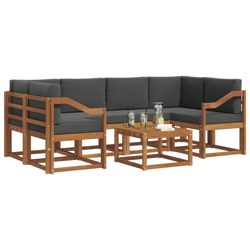 Lauko sofos komplektas su pagalve 7 pcs Natūralus ir antracitas