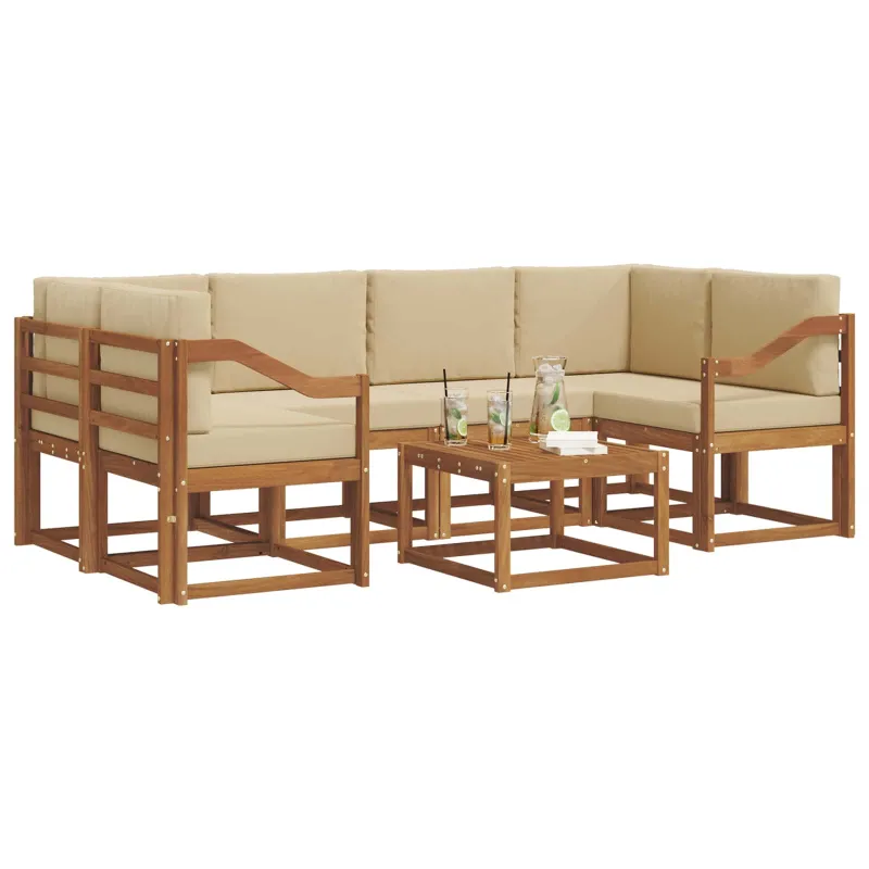 Lauko sofos komplektas su pagalve 7 pcs Natūralus ir bežinis