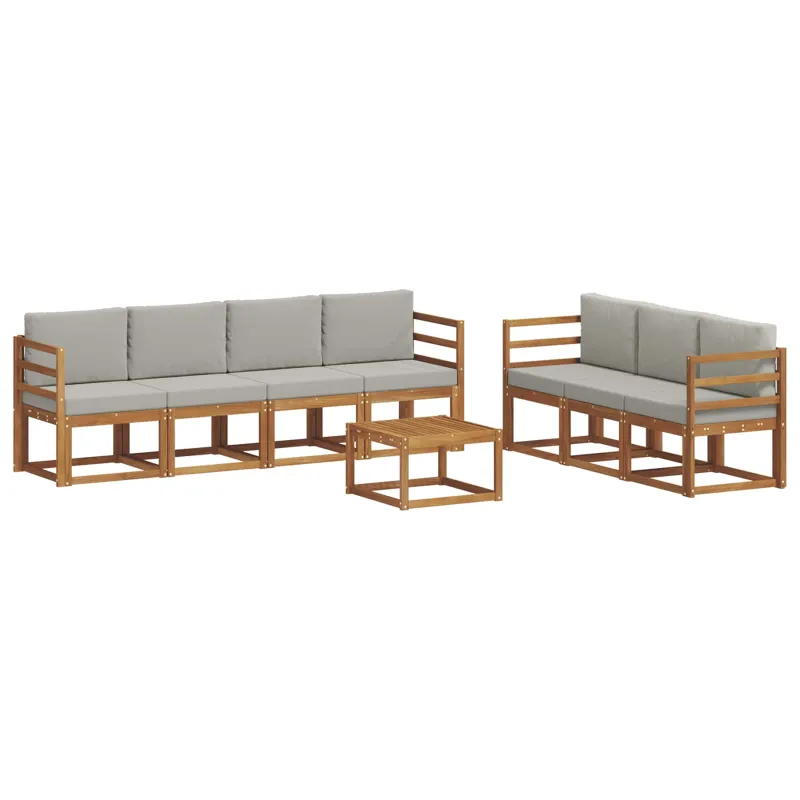 Lauko sofos komplektas 8 pcs Natūrali ir šviesiai pilka