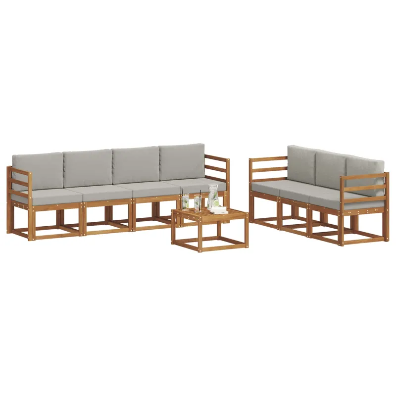 Lauko sofos komplektas 8 pcs Natūrali ir šviesiai pilka