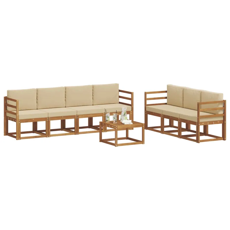 Lauko sofos komplektas su pagalve 8 pcs Natūralus ir bežinis
