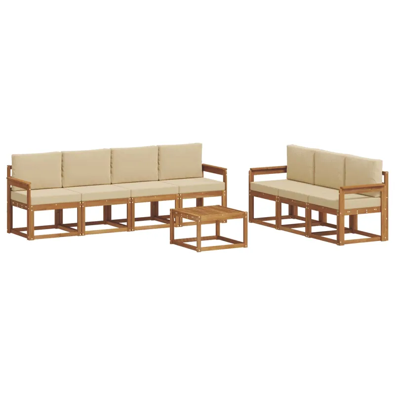 Lauko sofos komplektas su pagalve 8 pcs Natūralus ir bežinis