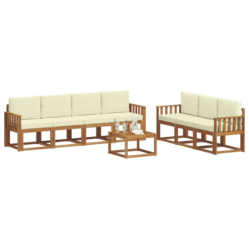 Lauko sofos komplektas su pagalve 8 pcs Natūralus ir grietinėlė