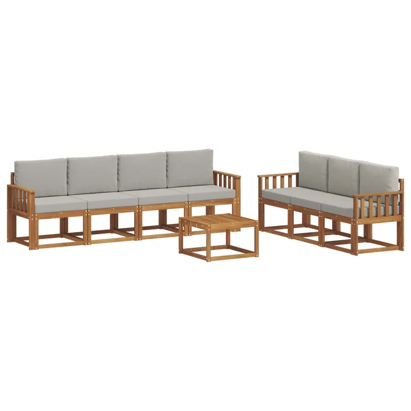 Lauko sofos komplektas 8 pcs Natūrali ir šviesiai pilka