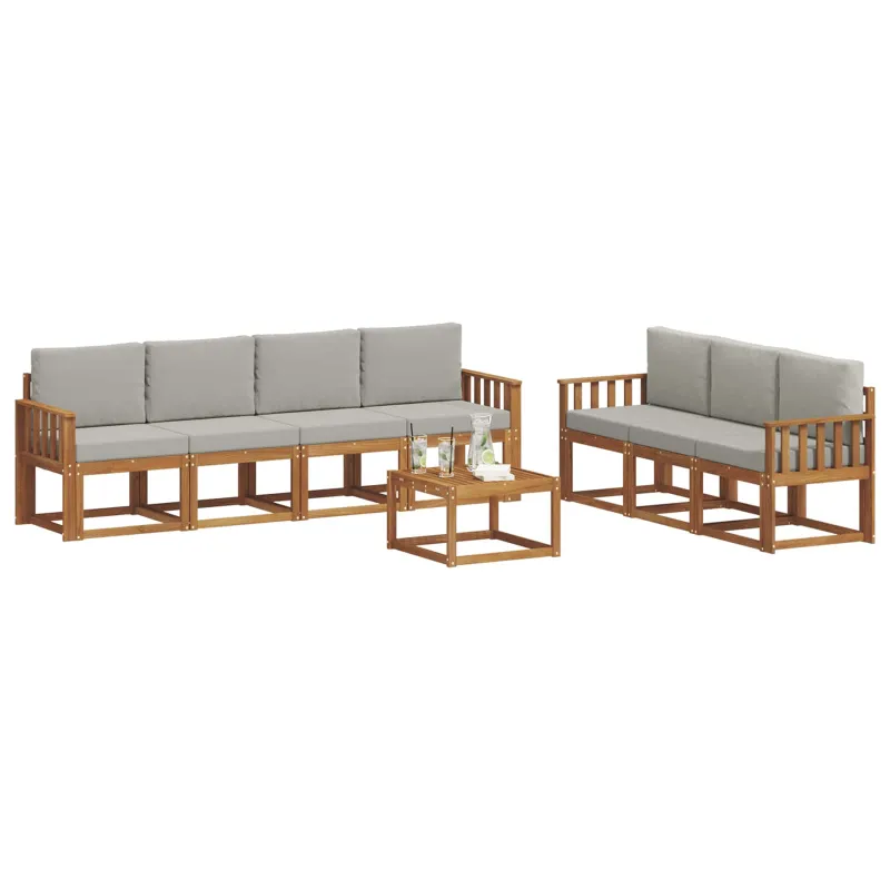 Lauko sofos komplektas 8 pcs Natūrali ir šviesiai pilka