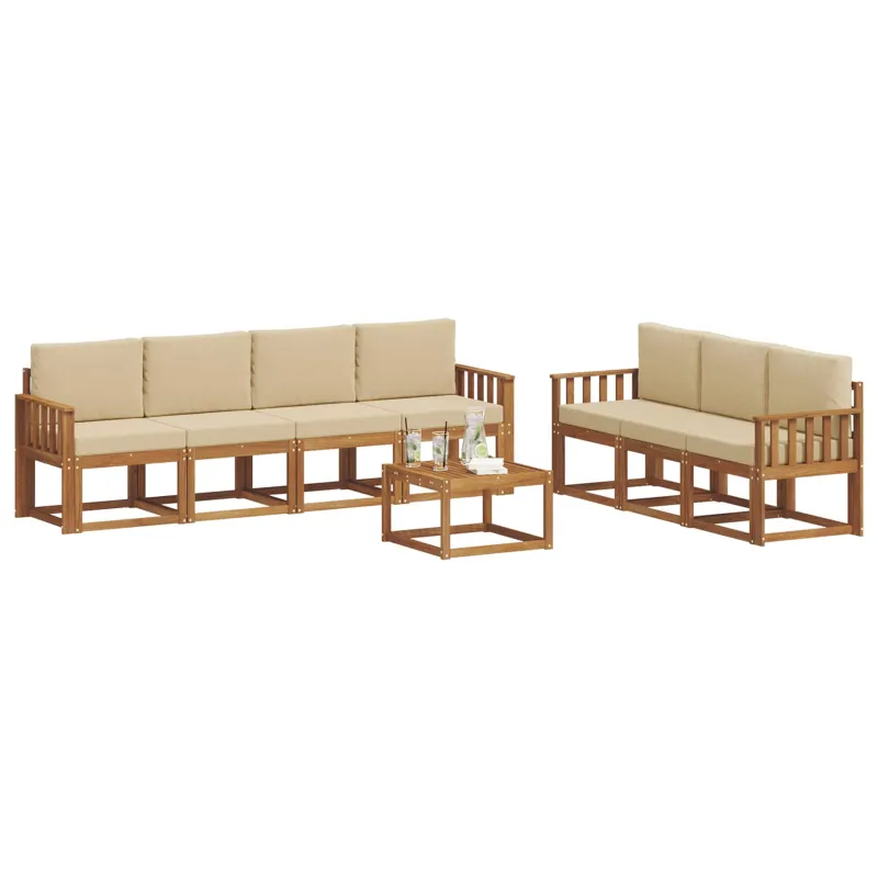 Lauko sofos komplektas su pagalve 8 pcs Natūralus ir bežinis