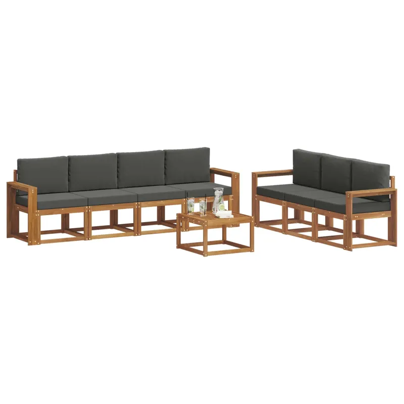 Lauko sofos komplektas su pagalve 8 pcs Natūralus ir antracitas