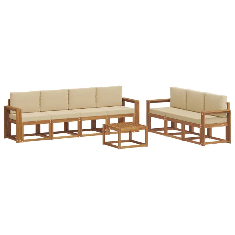 Lauko sofos komplektas su pagalve 8 pcs Natūralus ir bežinis