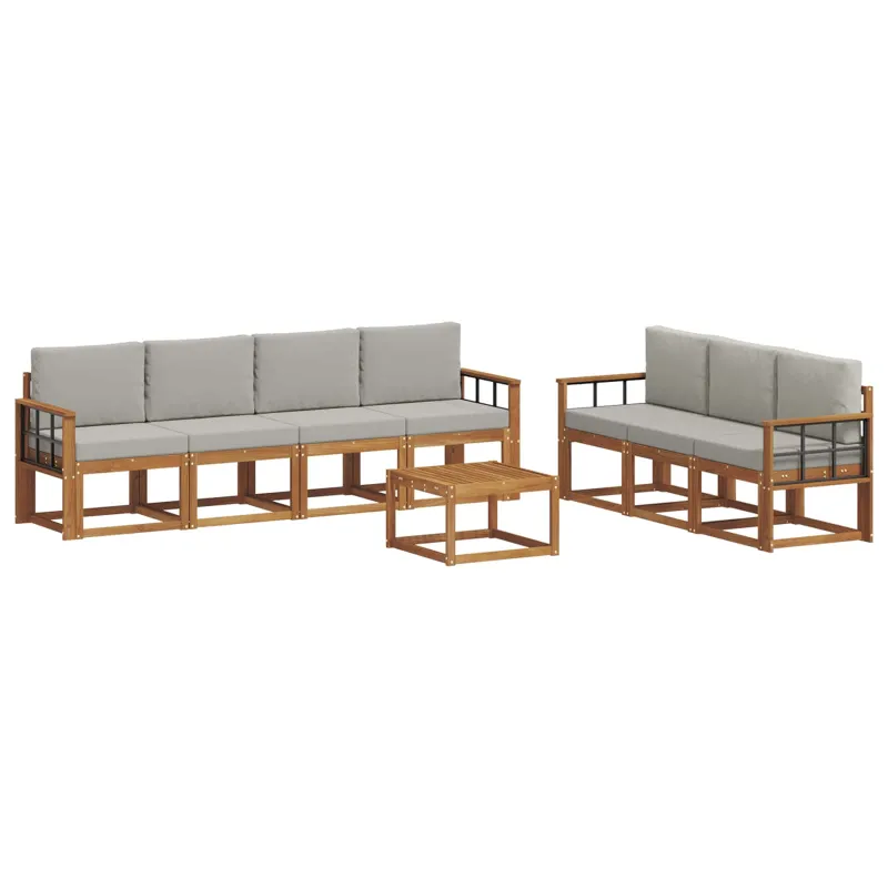 Lauko sofos komplektas 8 pcs Natūrali ir šviesiai pilka