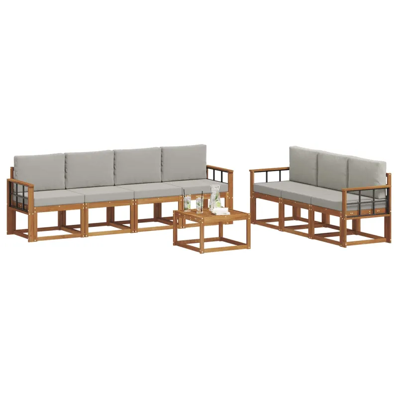Lauko sofos komplektas 8 pcs Natūrali ir šviesiai pilka