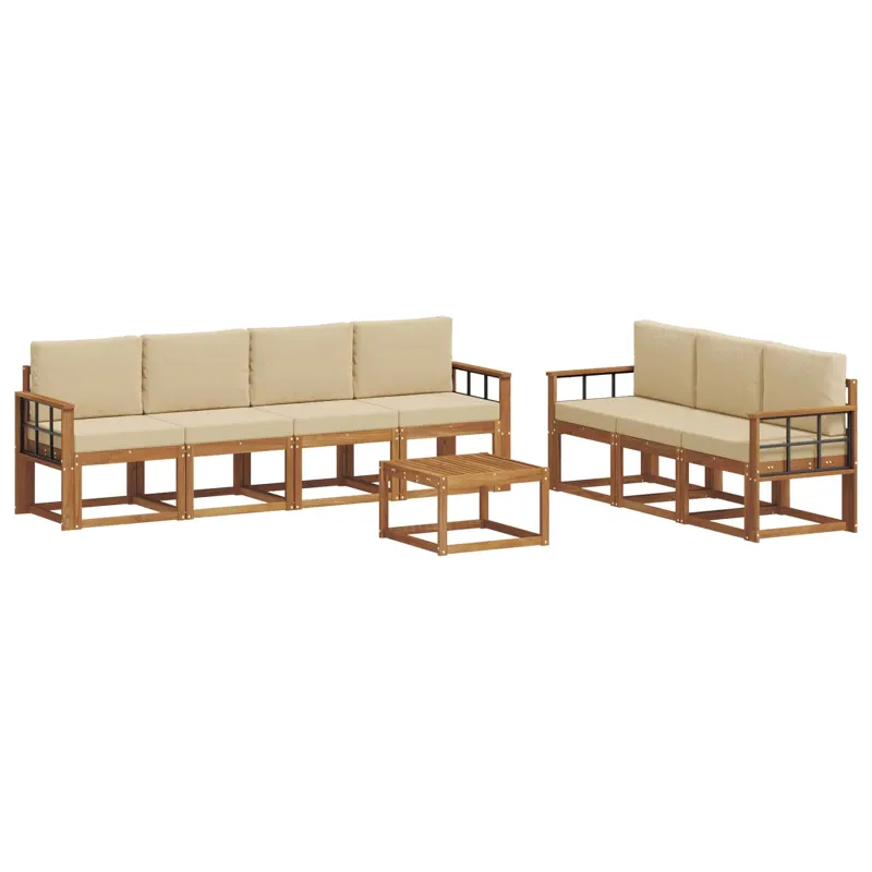 Lauko sofos komplektas su pagalve 8 pcs Natūralus ir bežinis